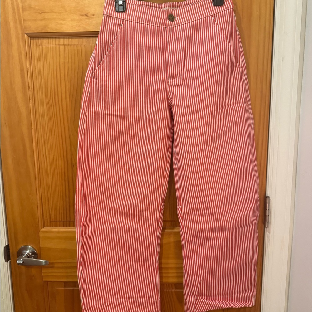 Wide Leg Striped Pants - Red/White
